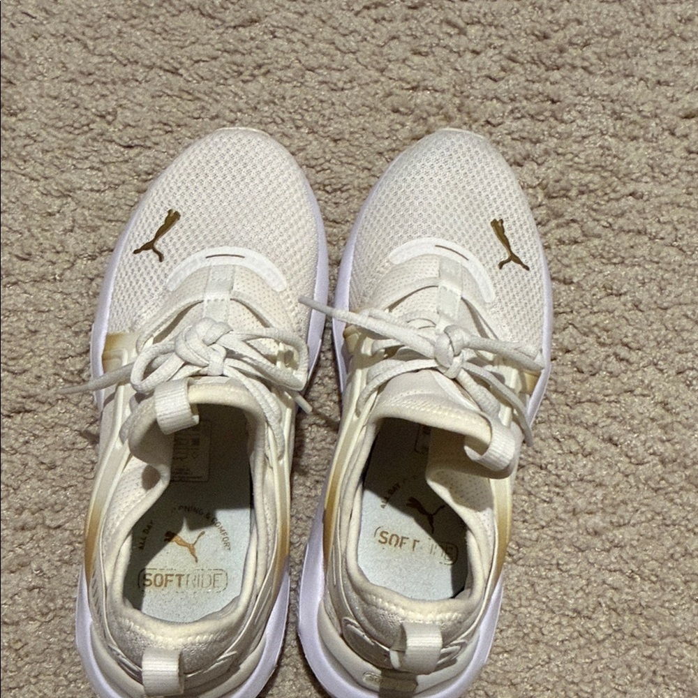 Puma Cream and Gold Athletic Shoes